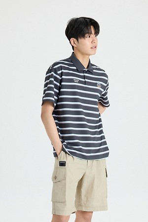 (M) Striped Pique T-shirt