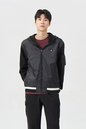 (남성) Ponte Woven Hybrid Hood Zip-up_BLACK-a