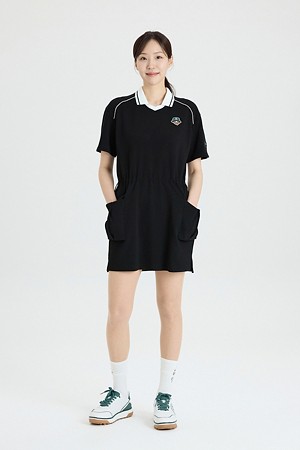 (W) Pique Polo Collar One-piece_BLACK-a