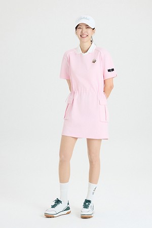 (W) Pique Polo Collar One-piece_PINK-a