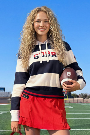 (W) Border Striped Hood Sweater 					 					