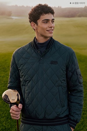 (남성) Quilted Ribbed Neck Pullover_GREEN-a