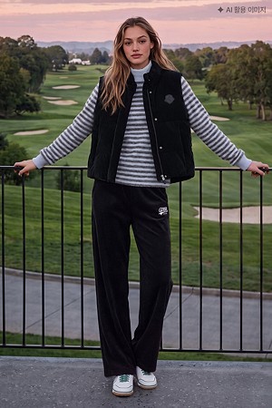 (여성) Velour Semi Wide Pants (SET UP)_BLACK-a