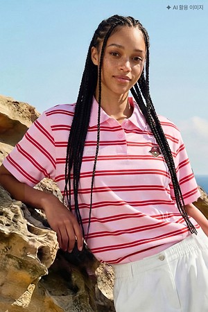 (W) Striped Pique T-shirt	