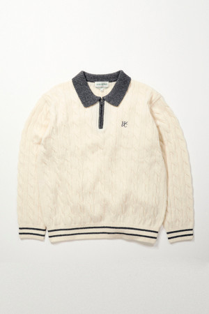 [British Sporting Club] Color mixed cable polo knit