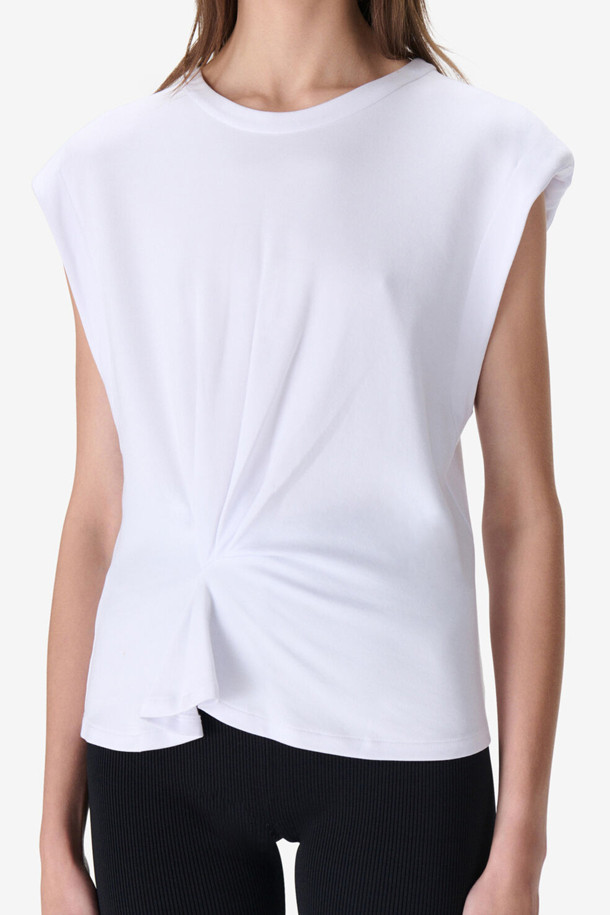 EIRLYS(에일리스) 꼬임 티셔츠는 여성스러운 무드를 연출하는 오프숄더 디자인의 티셔츠입니다. 부드러운 레이온, 면, 나일론 혼방 소재로 제작되어 얇고 시원하며, 봄, 여름에 착용하기 좋습니다. 허리 꼬임 디테일과 숄더 패딩이 더해져 슬림핏을 더욱 돋보이게 합니다. 미니멀하고 모던한 스타일로 데이트룩, 카페룩, 휴가룩 등 다양한 TPO에 활용하기 좋습니다. 무지 디자인의 화이트 컬러로 어떤 하의와도 쉽게 매치할 수 있습니다.
