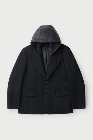 Mêlée 화섬 후드 배색 울 신슐레이트 헤비 자켓