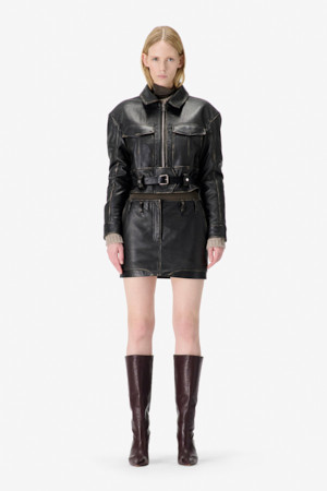 THAMES 벨티드 가죽 스커트