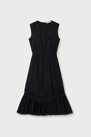 RO ELAINESPE 자카드 러플 슬리브리스 드레스