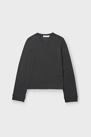 SELHY 리넨 브이넥 롱슬리브 티셔츠