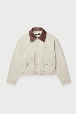 ELEFIE 레더 칼라 워크 블루종