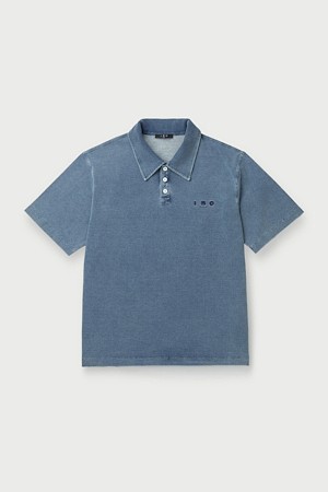 JARETH 데님 텍스쳐 버튼 카라 숏 슬리브 티셔츠