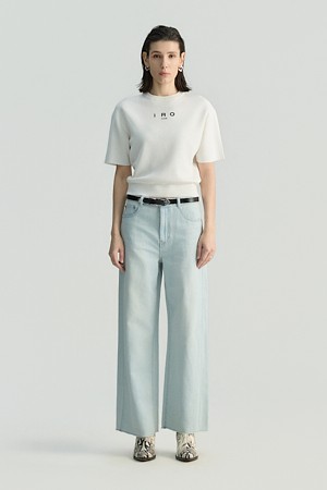 BASIC 로고 자수 실켓 반팔 티셔츠