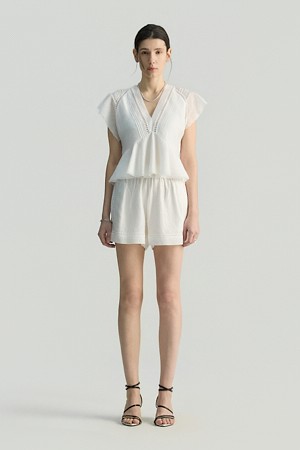 DARILASPE 레이스 패널 러플 블라우스