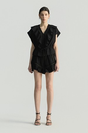 JALISSA 러플 타이드 벨트 버튼 블라우스