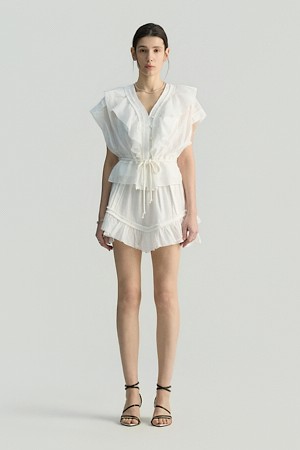 JALISSA 러플 타이드 벨트 버튼 블라우스