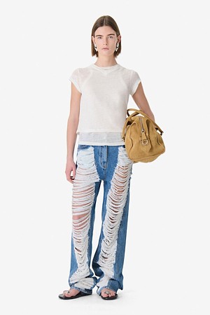 SYBEL 리넨 브이넥 슬림 티셔츠