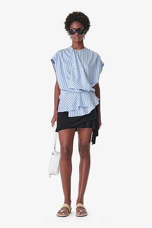 UTTOPIA 스트라이프 드레이프 셔링 블라우스