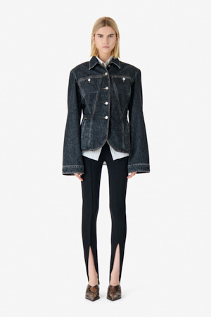 ILOAN 벨 슬리브 슬림 데님 자켓