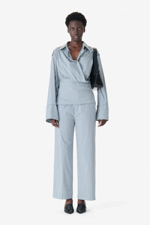 LACE 핀 스트라이프 랩 셔츠