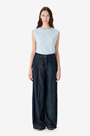 GLORIANA 네트 스티치 슬리브리스 티셔츠