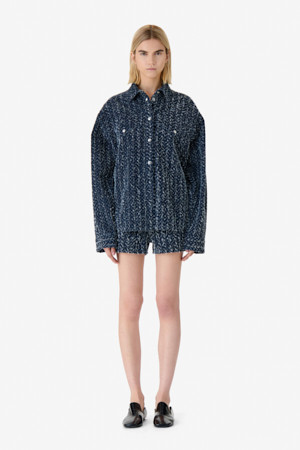 VELINI 디스트로이 데님 버튼 셔츠