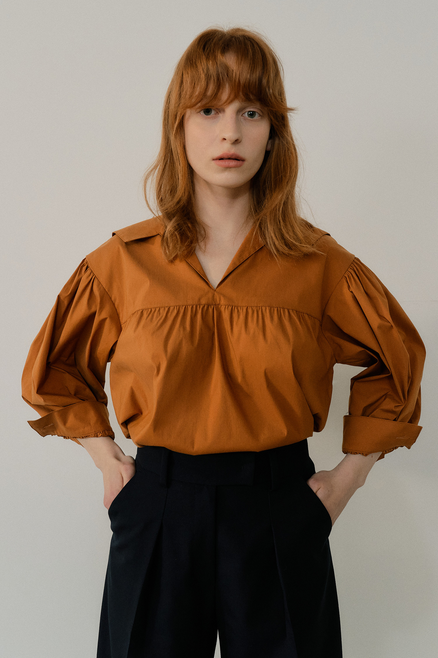 EN OR - 블라우스 - SHIRRING BLOUSE Brown