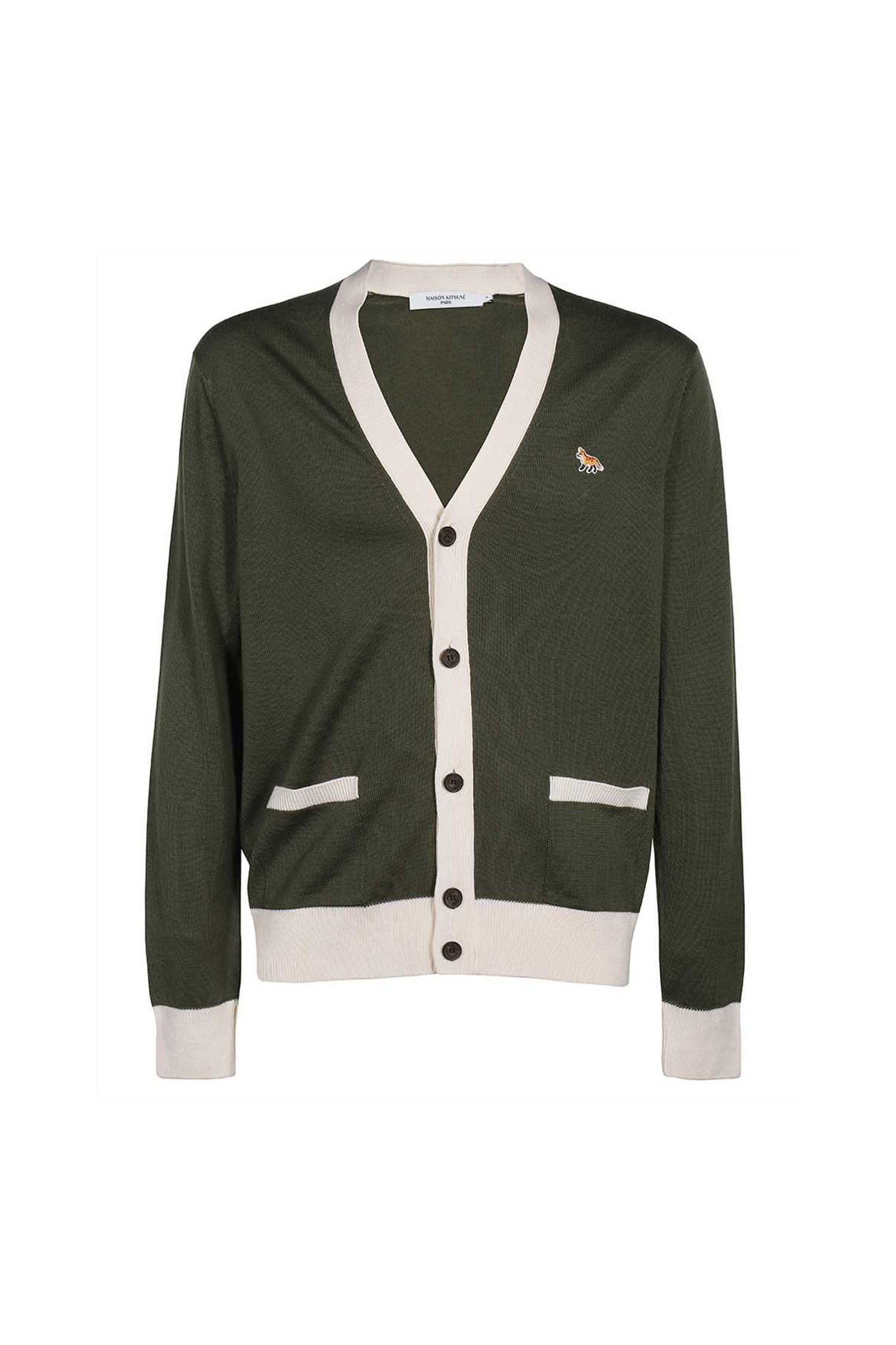 MAISON KITSUNE] BABY FOX PATCH BI-COLOR CLASSIC CARDIGAN - KHAKI