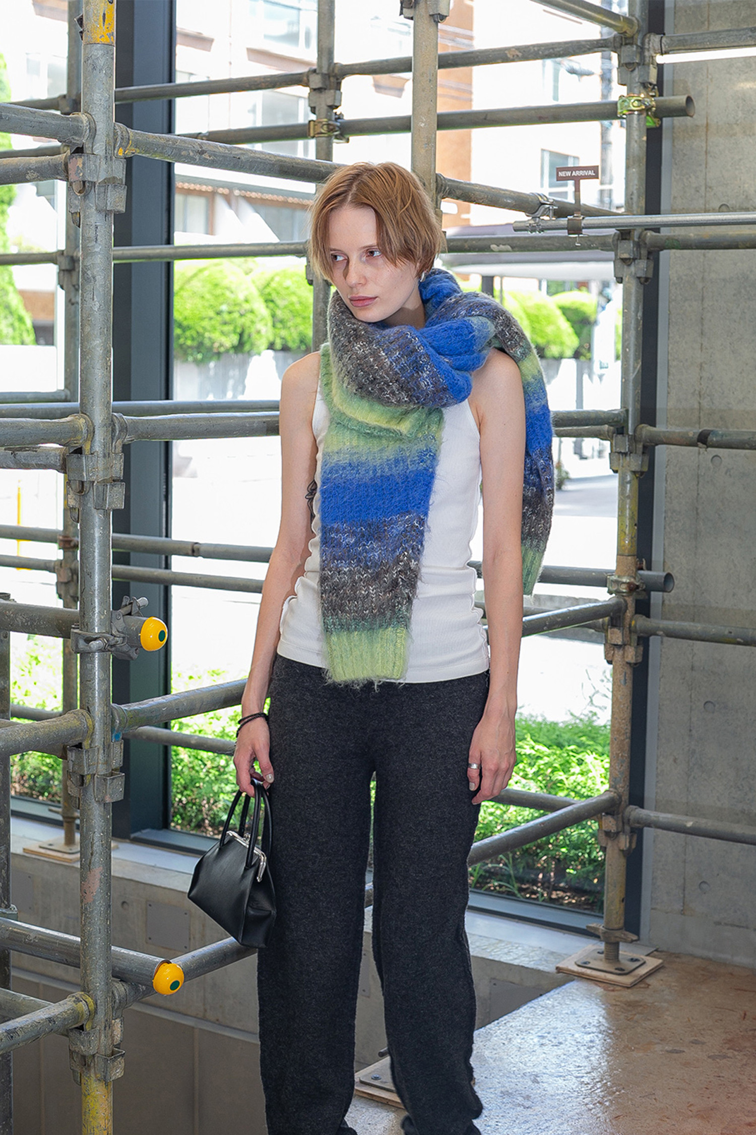 PERVERZE] Gradient Stripe Top and Scarf - Green_PERVERZE