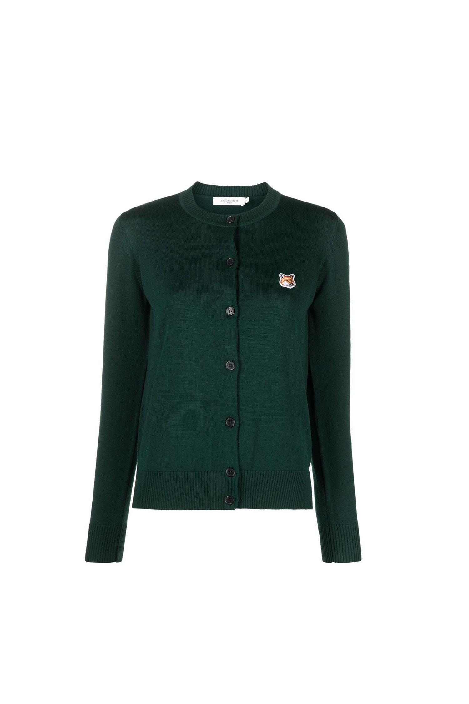 MAISON KITSUNE - 가디건 - [MAISON KITSUNE] WOMEN FOX HEAD PATCH ADJUSTED R-NECK CARDIGAN - DEEP GREEN