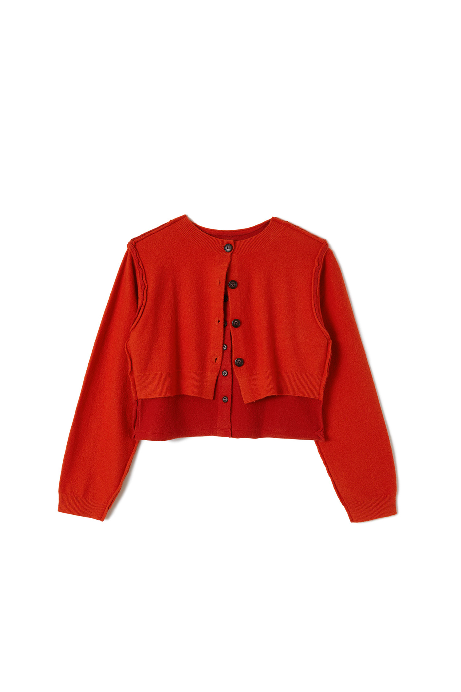 PERVERZE - 가디건 - [PERVERZE] Stitching Double Cardigan - Red