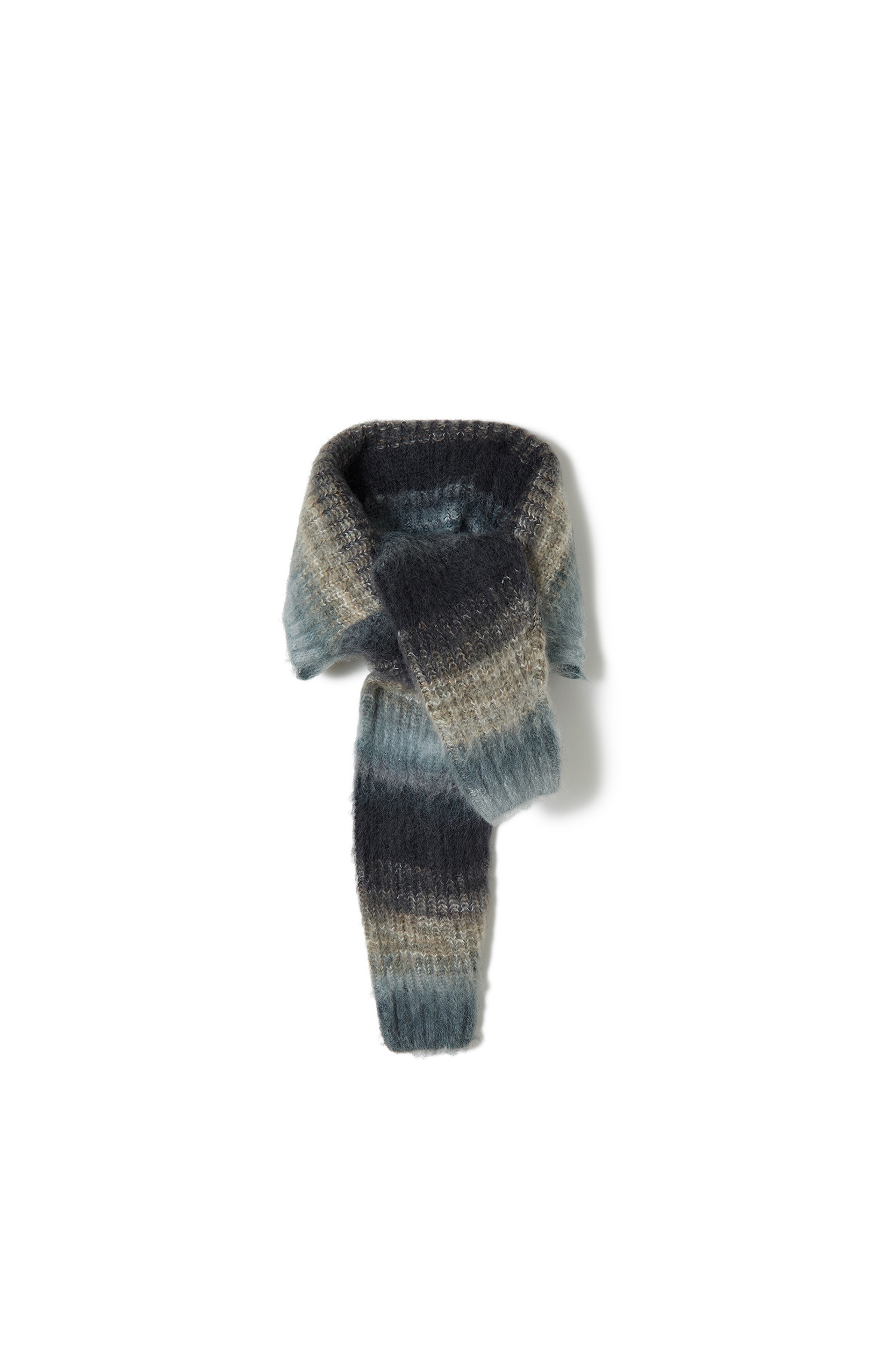 PERVERZE - 가디건 - [PERVERZE] Gradient Stripe Top and Scarf - Gray