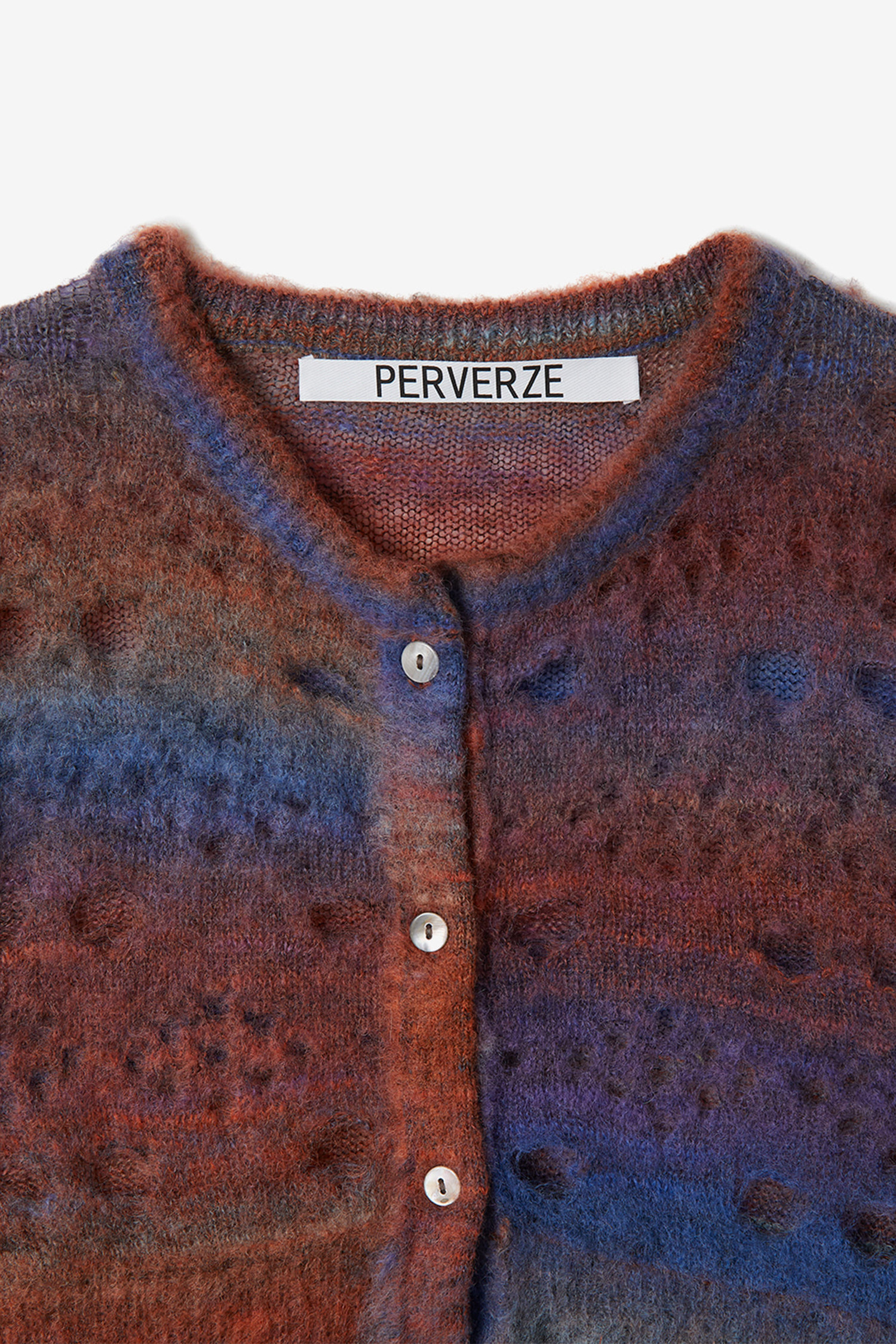 PERVERZE - 가디건 - [PERVERZE] Holey Pattern Mohair Knit Cardigan - Mix