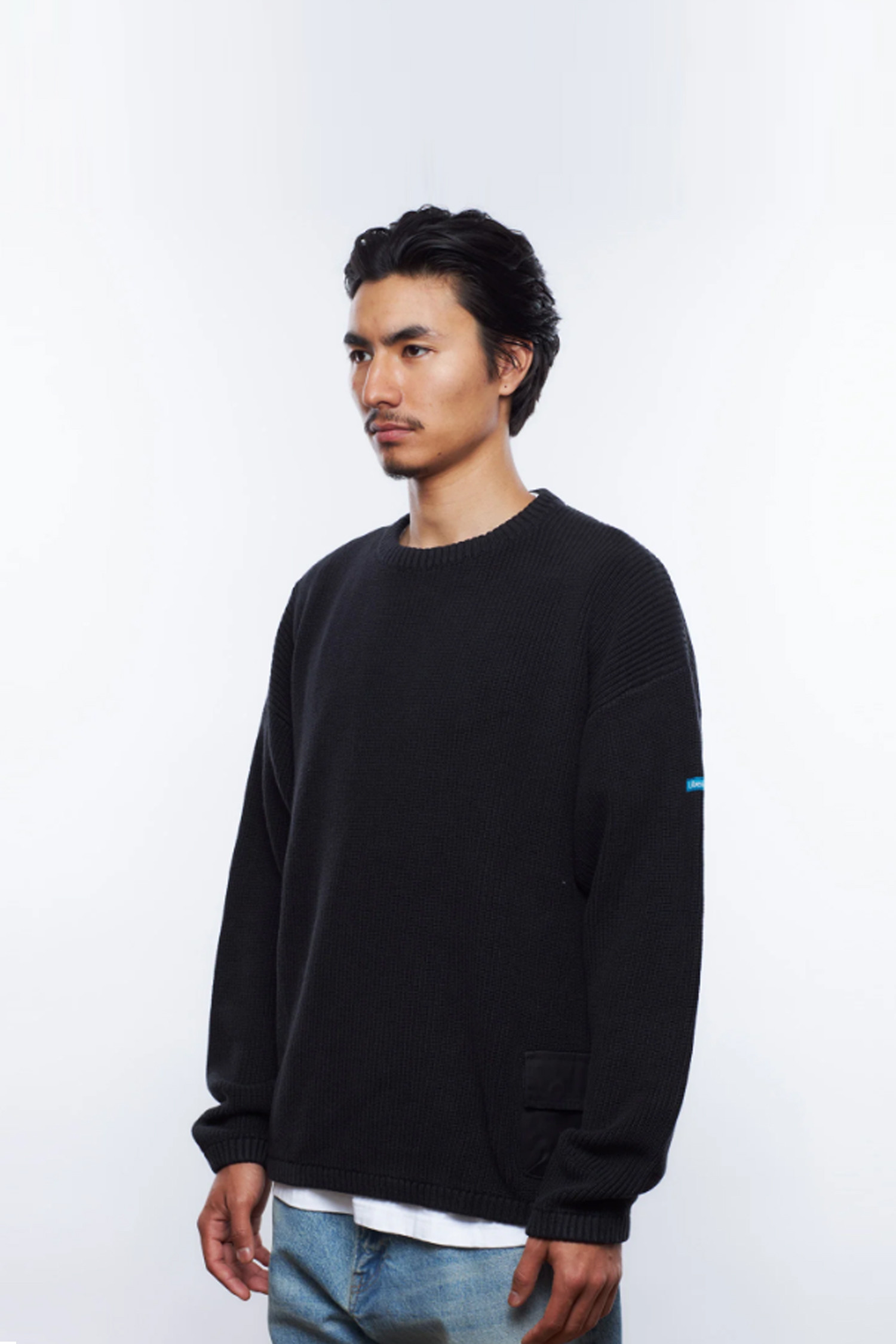 LIBERAIDERS - 스웨터 - [LIBERAIDERS] GARMENT DYED COTTON KNIT CREWNECK - BLACK