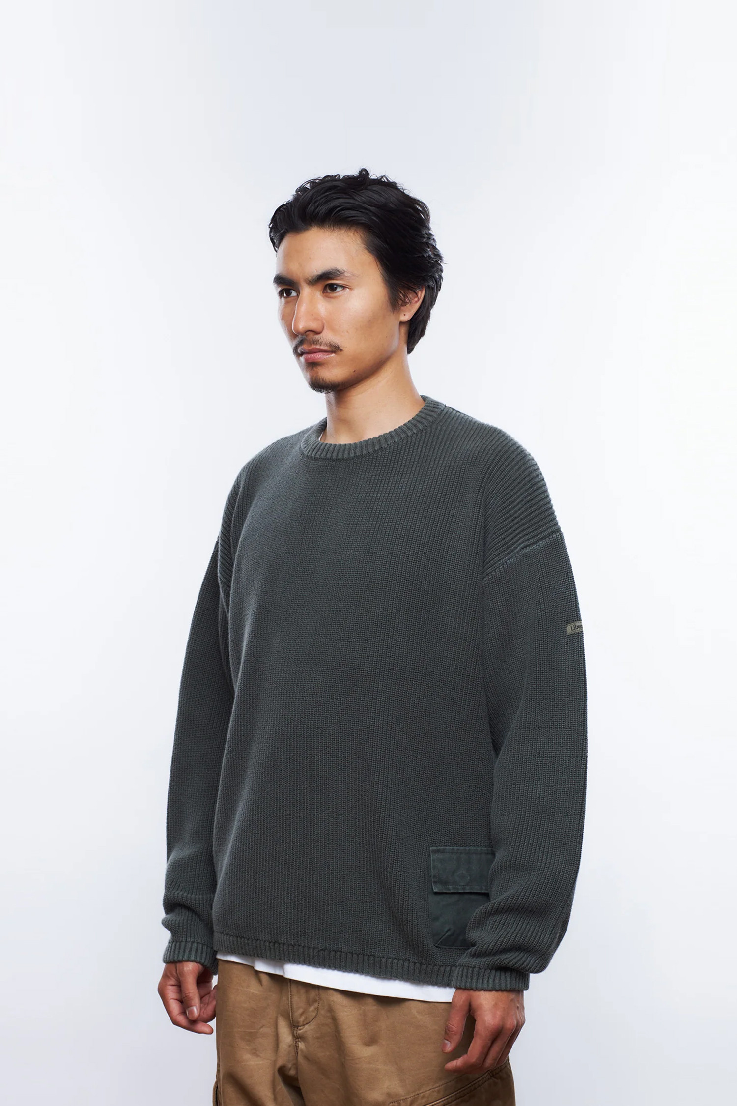 LIBERAIDERS - 스웨터 - [LIBERAIDERS] GARMENT DYED COTTON KNIT CREWNECK - OLIVE