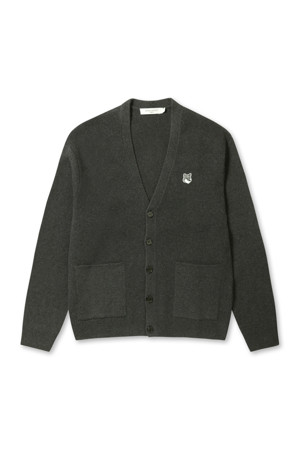 [MAISON KITSUNE] GREY FOX HEAD PATCH RELAXED CARDIGAN - KHAKI GREY