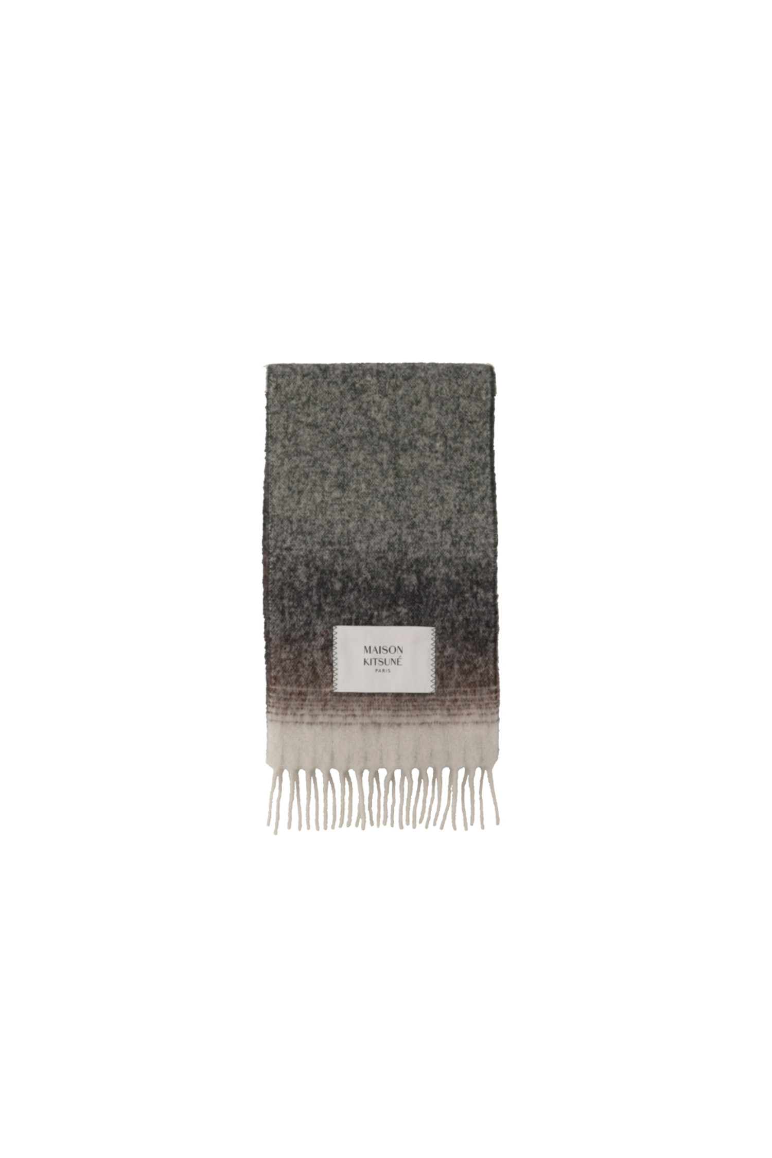 [MAISON KITSUNE] GRADIENT FRINGED SCARF - KHAKI BLACK STRIPES 