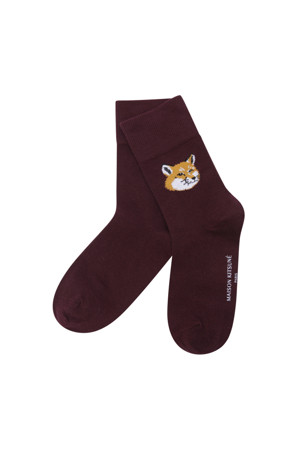 [MAISON KITSUNE] FOX HEAD SOCKS - WINE LEES