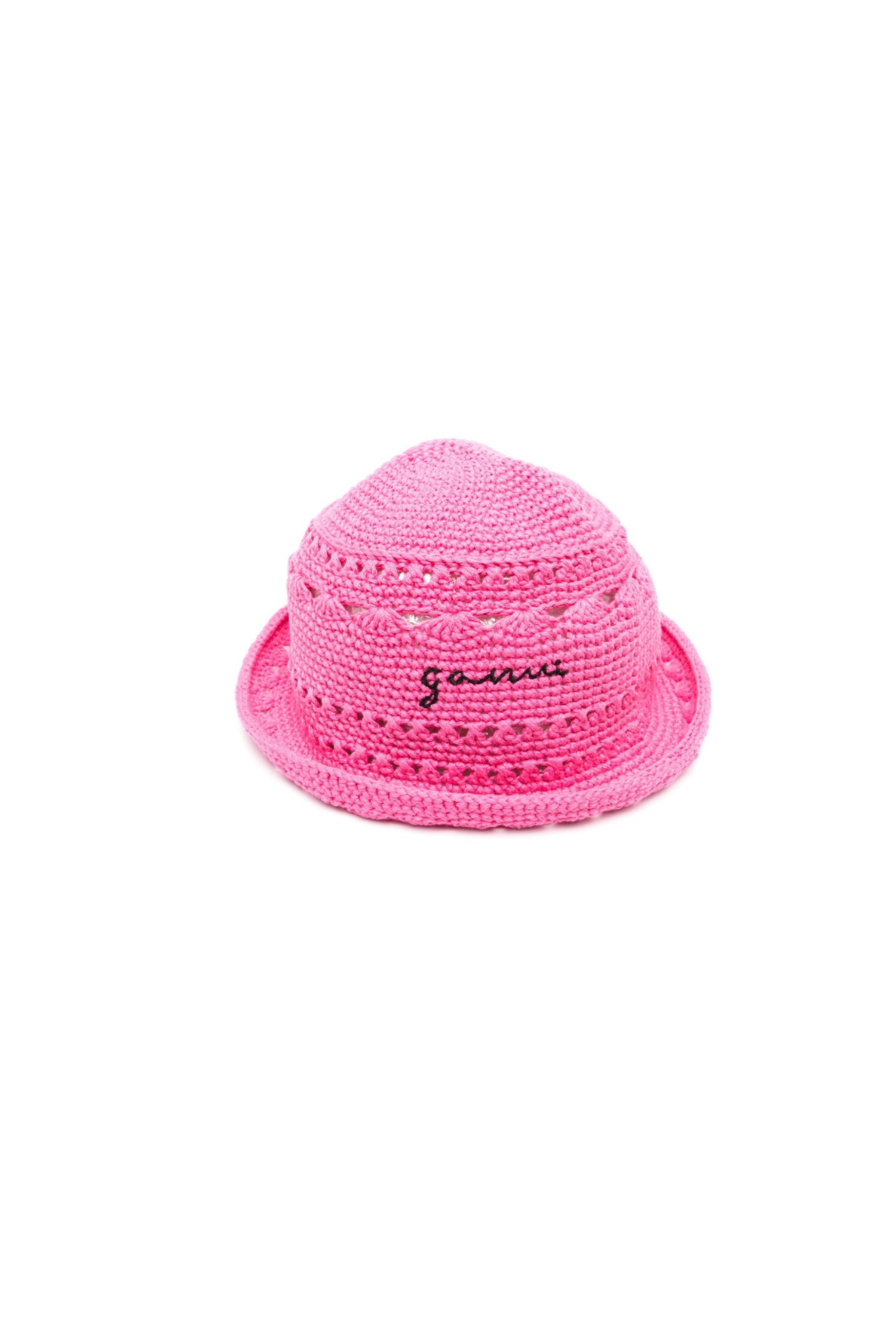 [GANNI] Cotton Crochet Bucket Hat Solid A4701 Shocking Pink 483