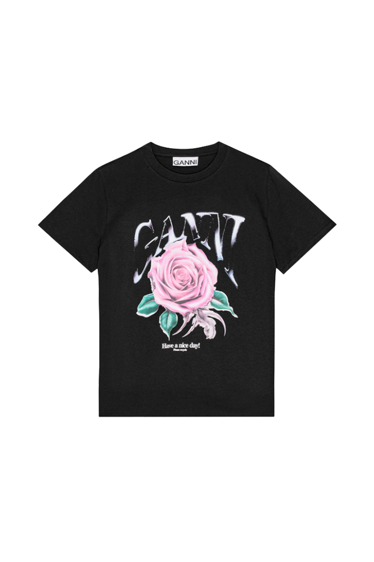 GANNI - 반소매 티셔츠 - (GANNI) Basic Jersey Rose Relaxed T-shirt - T4002 252 PHANTOM