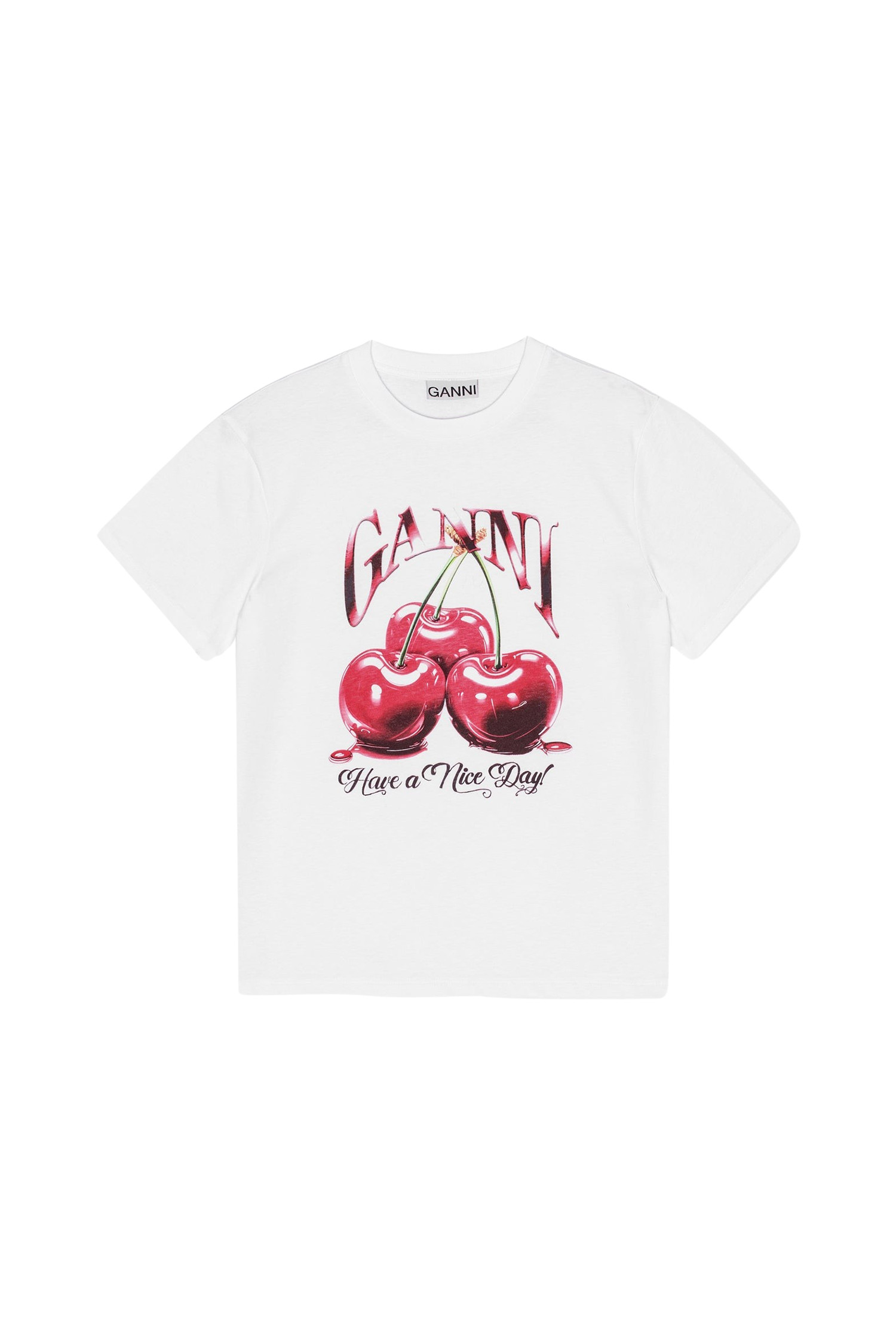 GANNI - 반소매 티셔츠 - (GANNI) Basic Jersey Cherry Relaxed T-shirt - T4004 151 BRIGHT WHITE