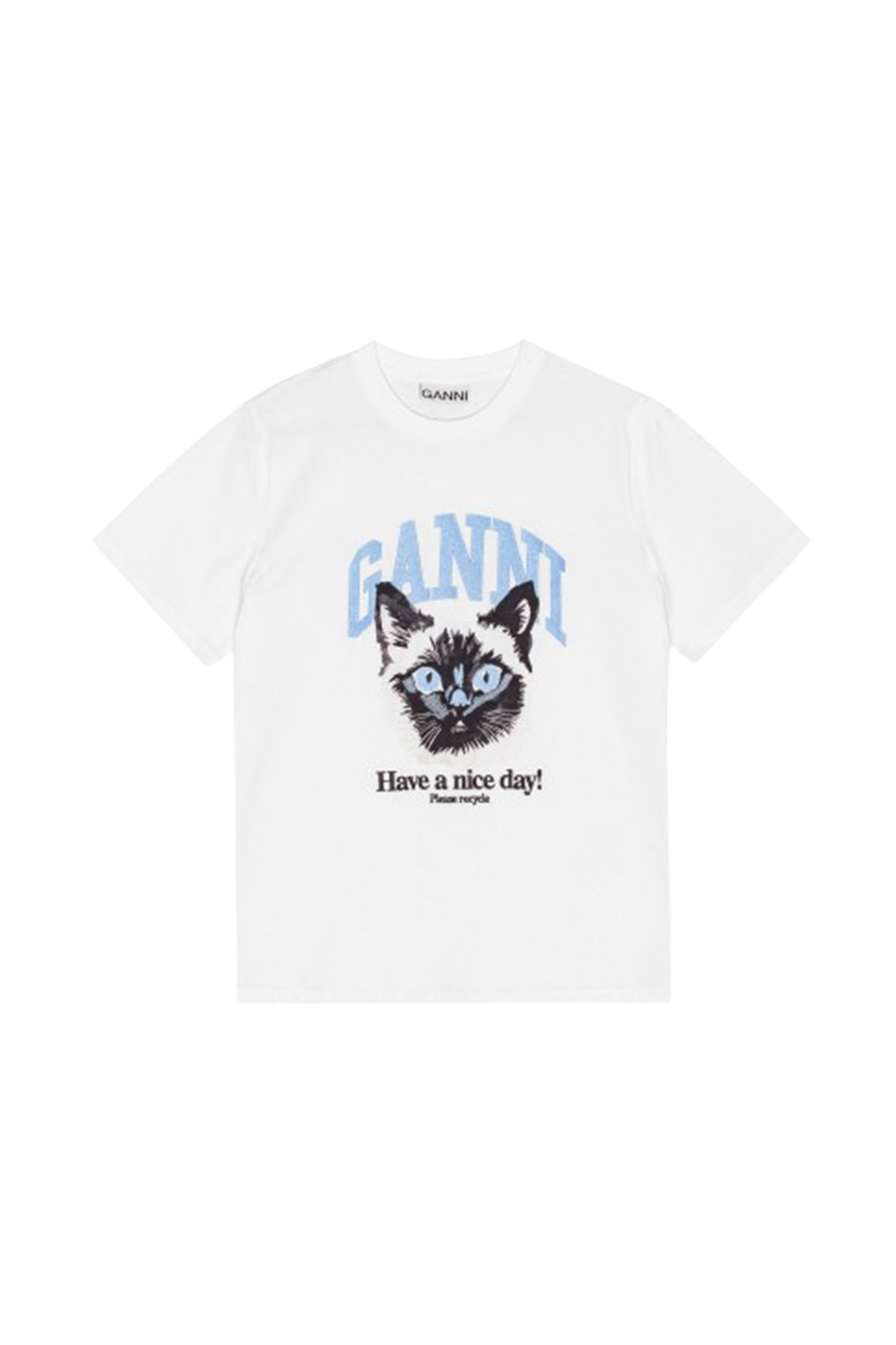 GANNI - 반소매 티셔츠 - (GANNI) Basic Jersey Cat Relaxed T-shirt - T4005 151 BRIGHT WHITE