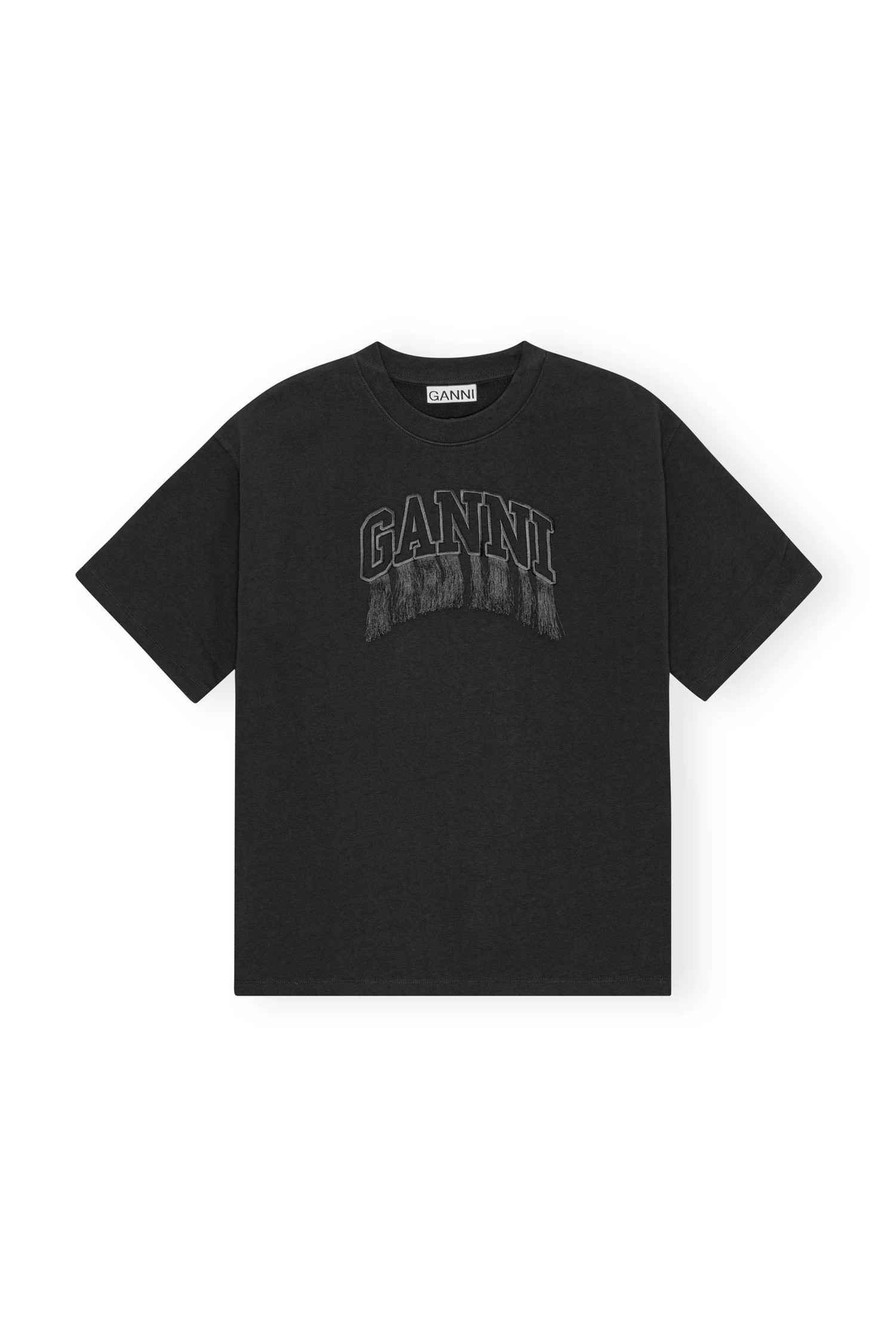 GANNI - 반소매 티셔츠 - (GANNI) Heavy Cotton Drop Shoulder Fringe T-shirt - T4056 252 PHANTOM