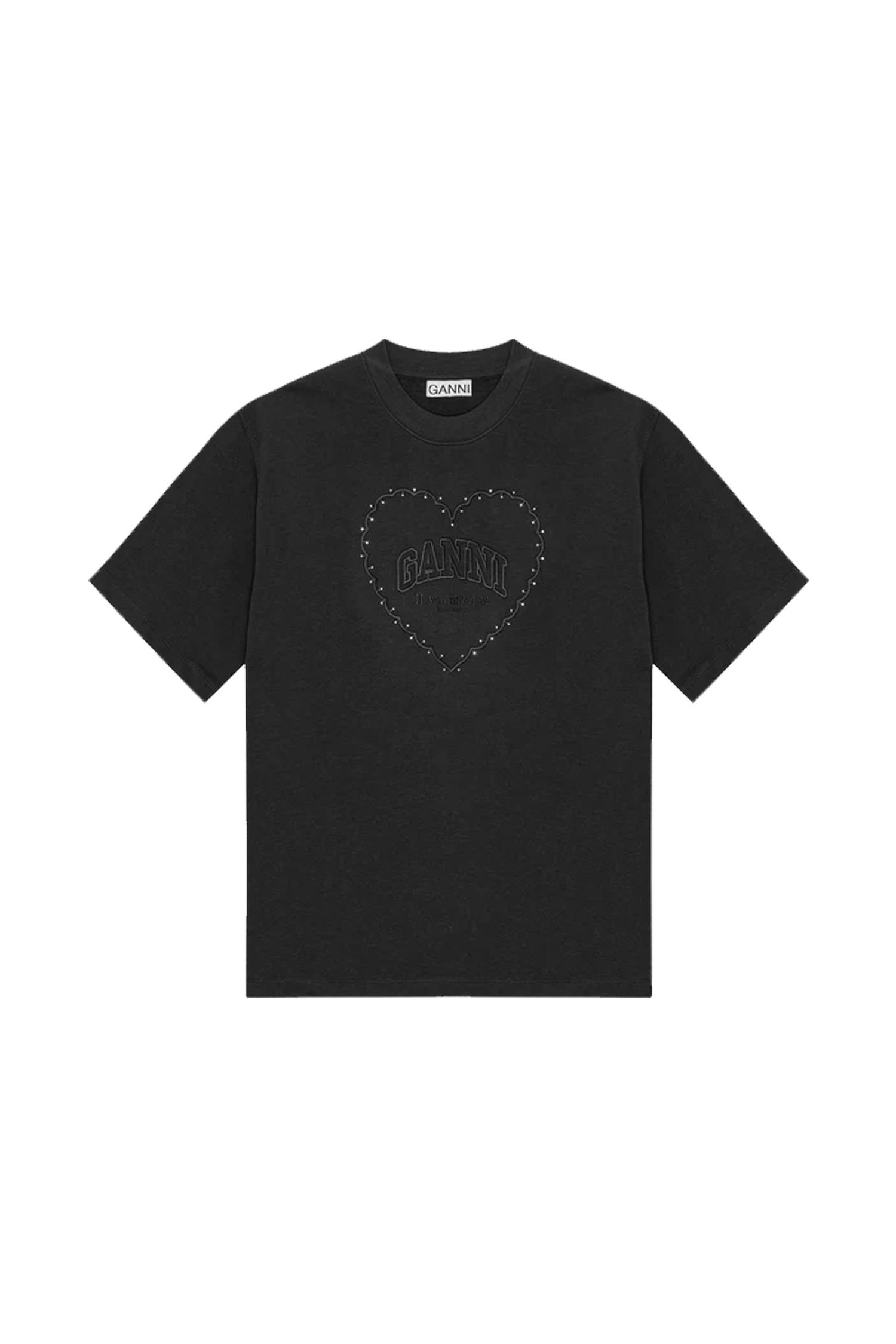 GANNI - 반소매 티셔츠 - (GANNI) Heavy Cotton Drop Shoulder Heart T-shirt - T4057 252 PHANTOM