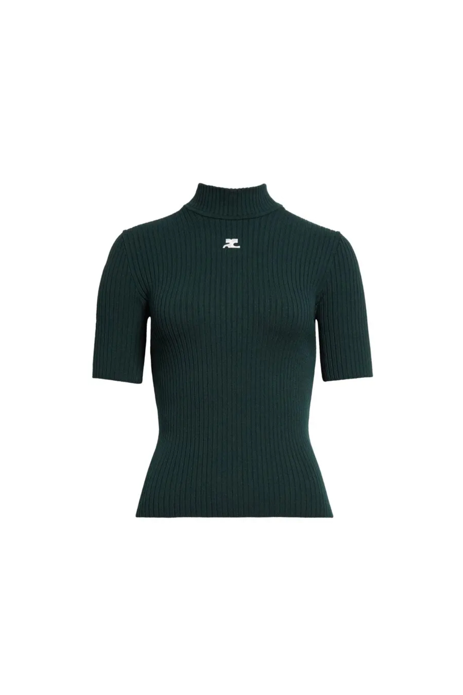 COURREGES - 반소매 티셔츠 - (COURREGES) REEDITION SHORT SLEEVES RIB KNIT SWEATER PERMPU026FI0001 8081 VERT FONCE