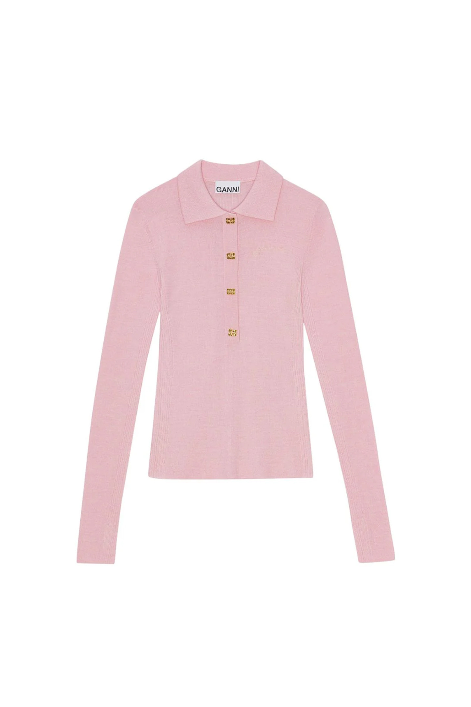 GANNI - 스웨터 - (GANNI) Mini Ribbed Merino Polo - K2323 868 CHALK PINK