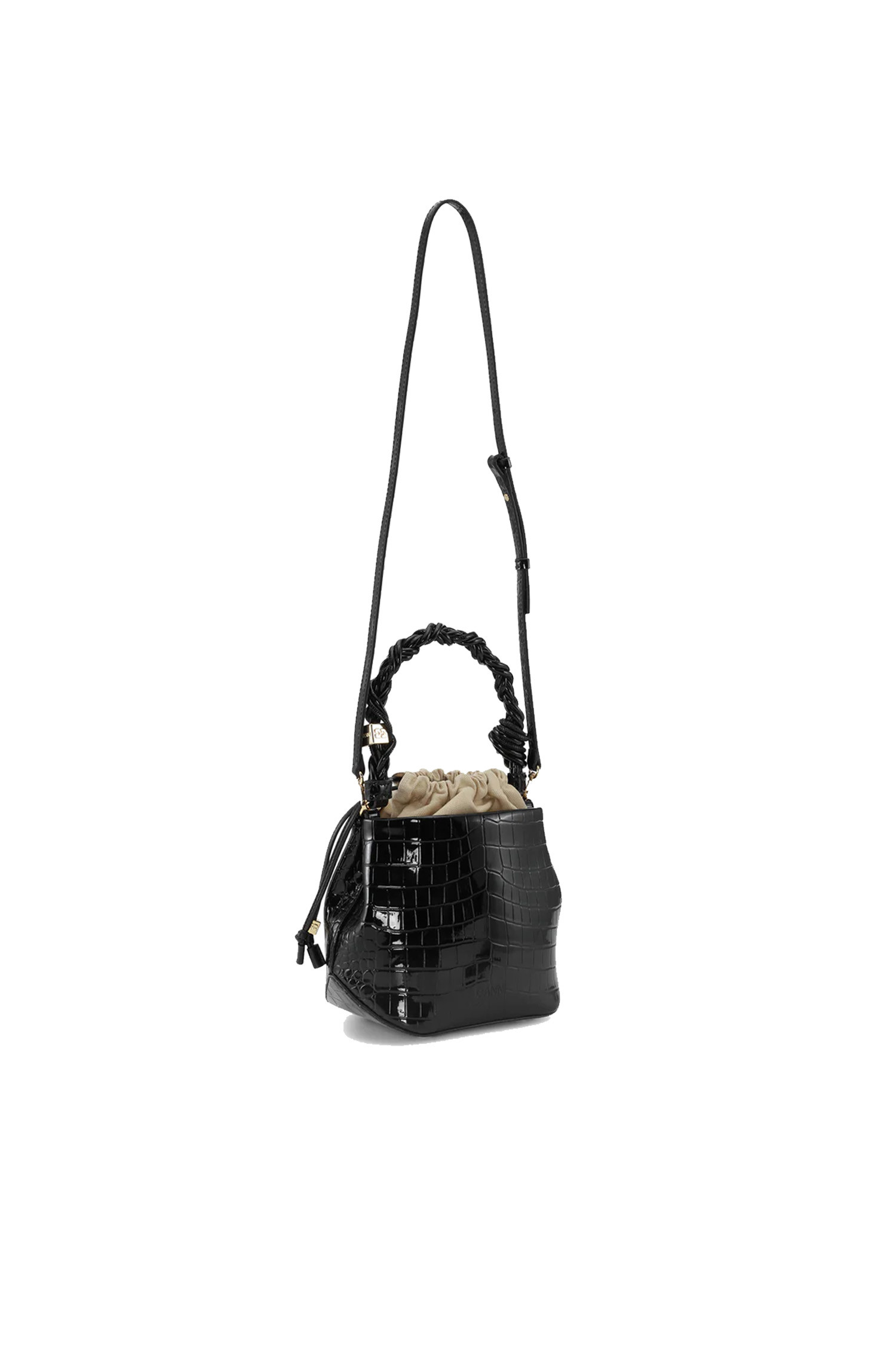 GANNI - 크로스백 - (GANNI) Ganni Bou Bucket Bag Patent Croco - A6286 099 BLACK