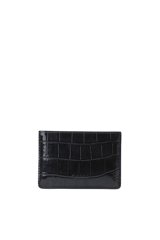 GANNI - 반지갑 - (GANNI) Bou Card Holder Patent Croco - A6148 099 BLACK
