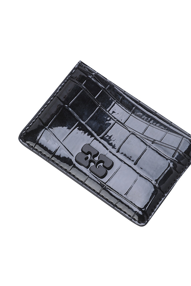 GANNI - 반지갑 - (GANNI) Bou Card Holder Patent Croco - A6148 099 BLACK