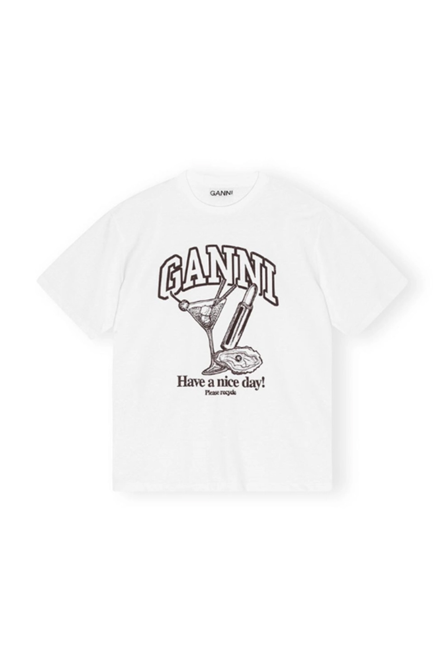 (GANNI) FUTURE WHITE RELAXED COCKTAIL T-SHIRT - T3878 151 BRIGHT WHITE